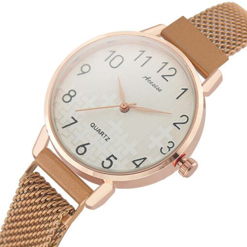 Luxury Women Watches Bracelet Set Magnetic Mesh Band Magnet Gold - Image 4