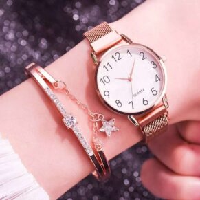 Luxury Women Watches Bracelet Set Magnetic Mesh Band Magnet Gold