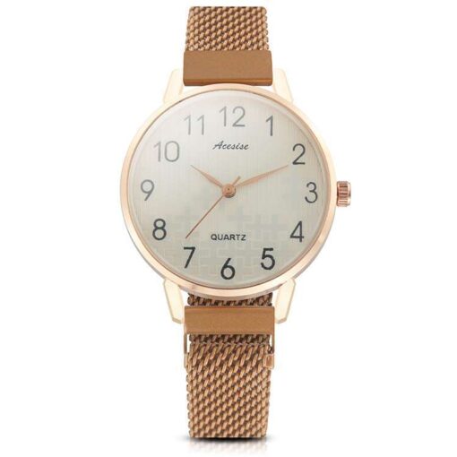 Luxury Women Watches Bracelet Set Magnetic Mesh Band Magnet Gold - Image 5