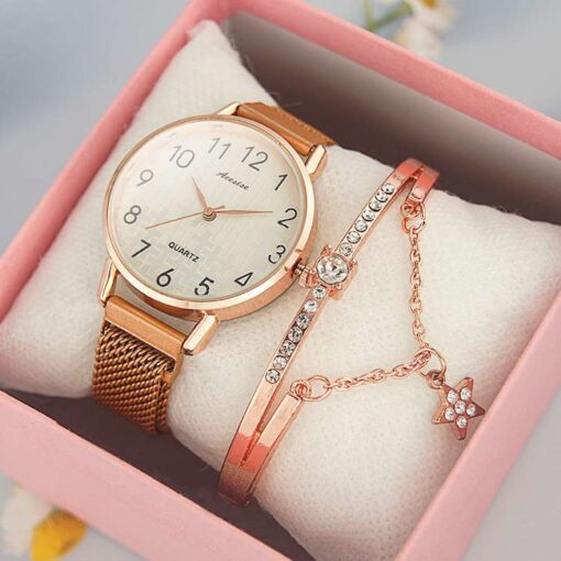 Luxury Women Watches Bracelet Set Magnetic Mesh Band Magnet Gold - Image 6