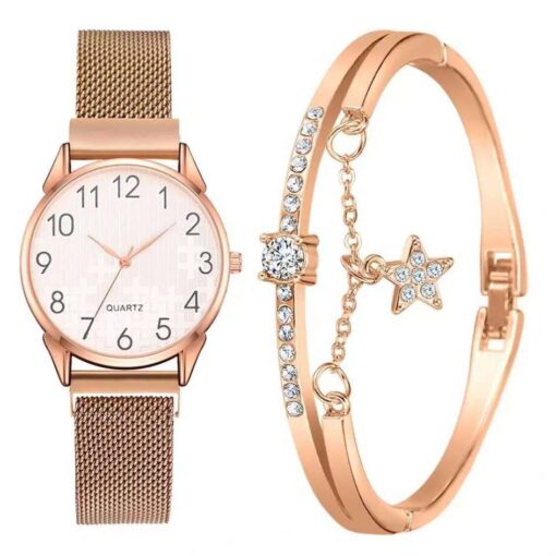 Luxury Women Watches Bracelet Set Magnetic Mesh Band Magnet Gold - Image 2