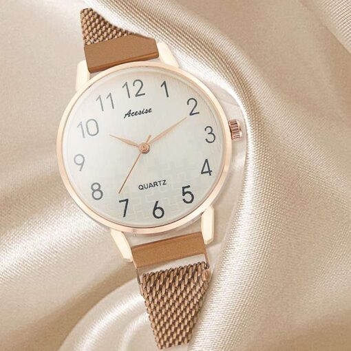 Luxury Women Watches Bracelet Set Magnetic Mesh Band Magnet Gold - Image 7