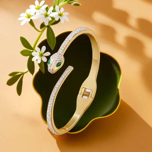 18K Plated Bracelet Emerald Serpent - Image 5