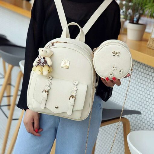 Chic and Stylish Cream Faux Leather Backpacks for Women - Image 2